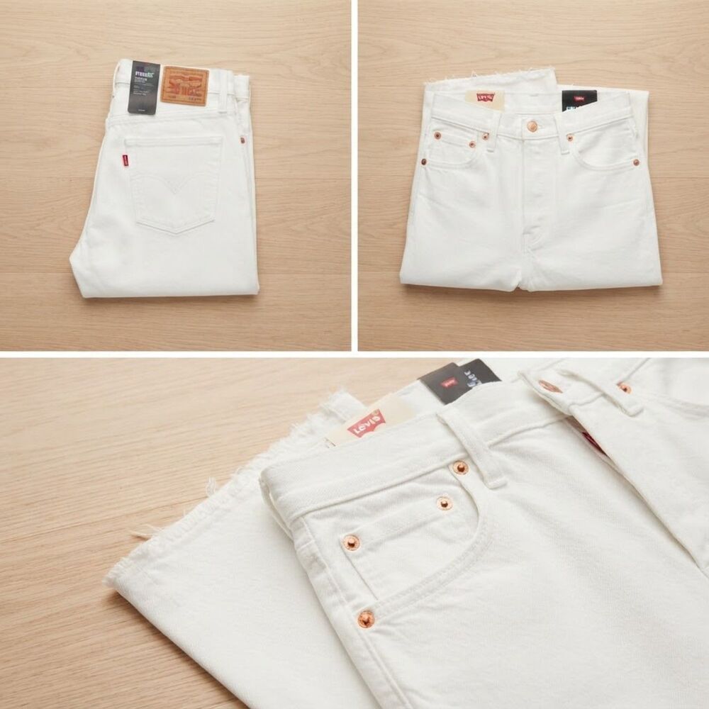 LEVIS Ribcage Straight Leg Ankle Jeans White High Rise Denim NWT 25